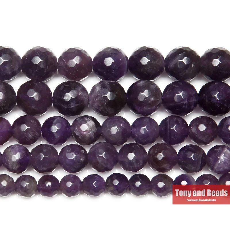 

Free Shipping Natural Stone Faceted Purple Amethysts Quartz Loose Beads 15" Strand 4 6 8 10 MM For Jewelry Making