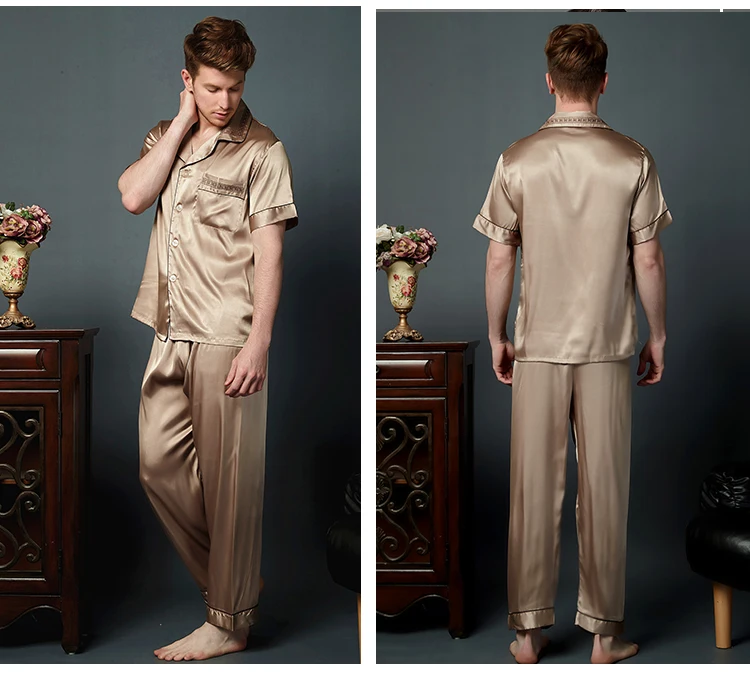 Роскошная Весенняя Мужская шелковая пижама, пижама, Мужская пижама, современный стиль, шелковая ночная рубашка, Домашняя мужская атласная мягкая Уютная пижама для сна
