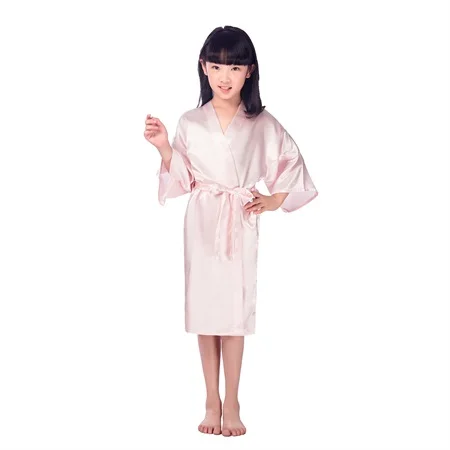 Темно-Синие пижамы; детские летние шелковые кимоно в японском стиле; Одноцветный халат; банный халат для малышей; ночная рубашка для девочек; пижамы для детей; размеры M-4XL - Цвет: pink
