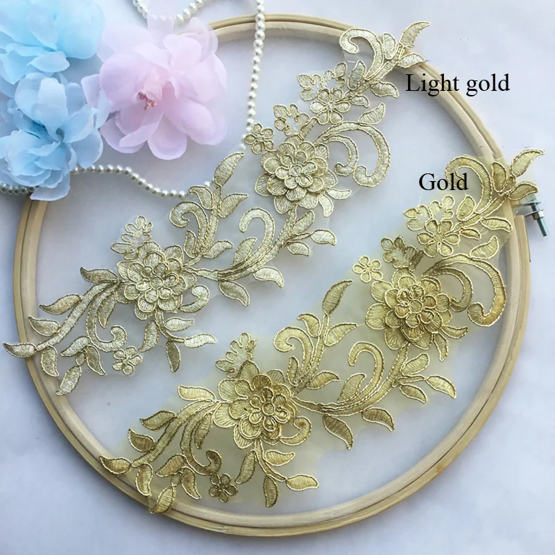 Buy 2 Pairs Leaf Pattern Lace Applique In Gold