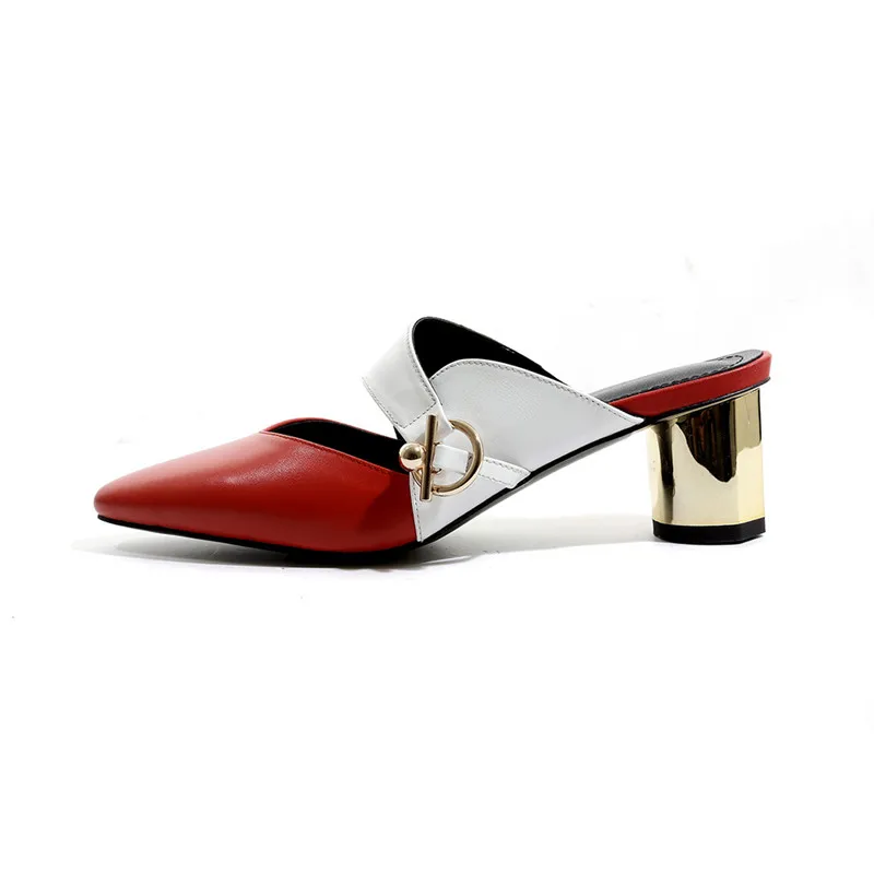 

THEMOST2019 Summer Pointed Toe Sandals Shoes Woman Women Outdoor Beach Inside And Outside Dermis Chunky high heel Slippe Shoes