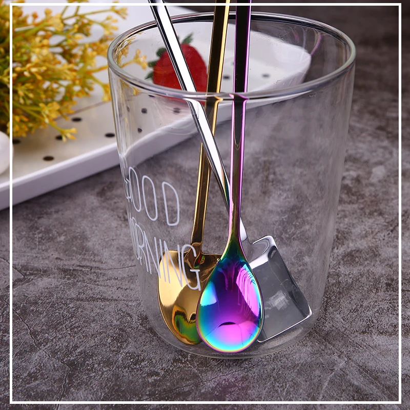 BalleenShiny ложка с длинной ручкой для кофе из нержавеющей стали, красочная ложечка для коктейля, ложечка для десерта, медовая кухонная посуда