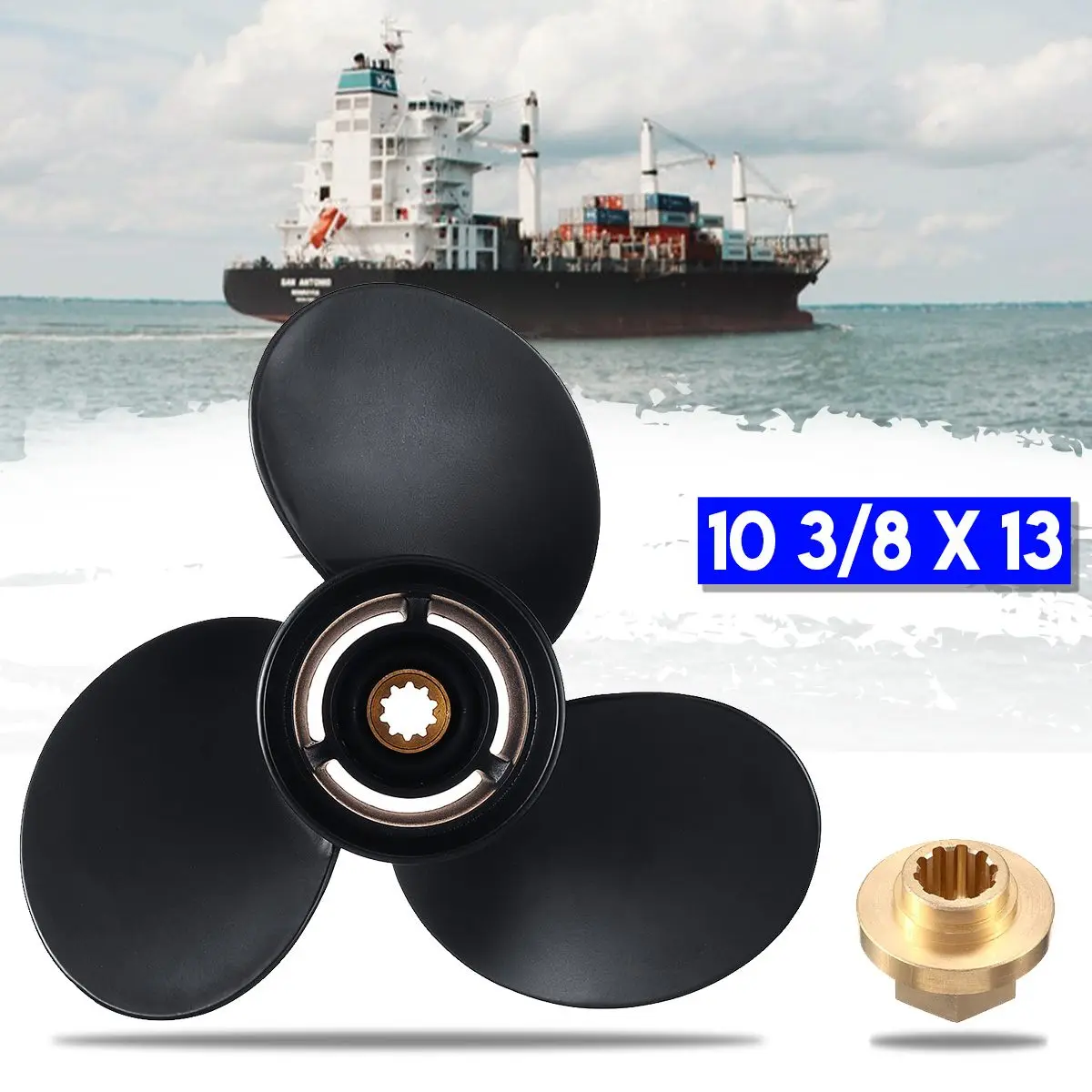 

48-19640A40 Aluminum Alloy 10 3/8 x 13 Outboard Marine Propeller For Mercury 9.9-25HP 10 Spline Tooth 3 Blades R / Standard