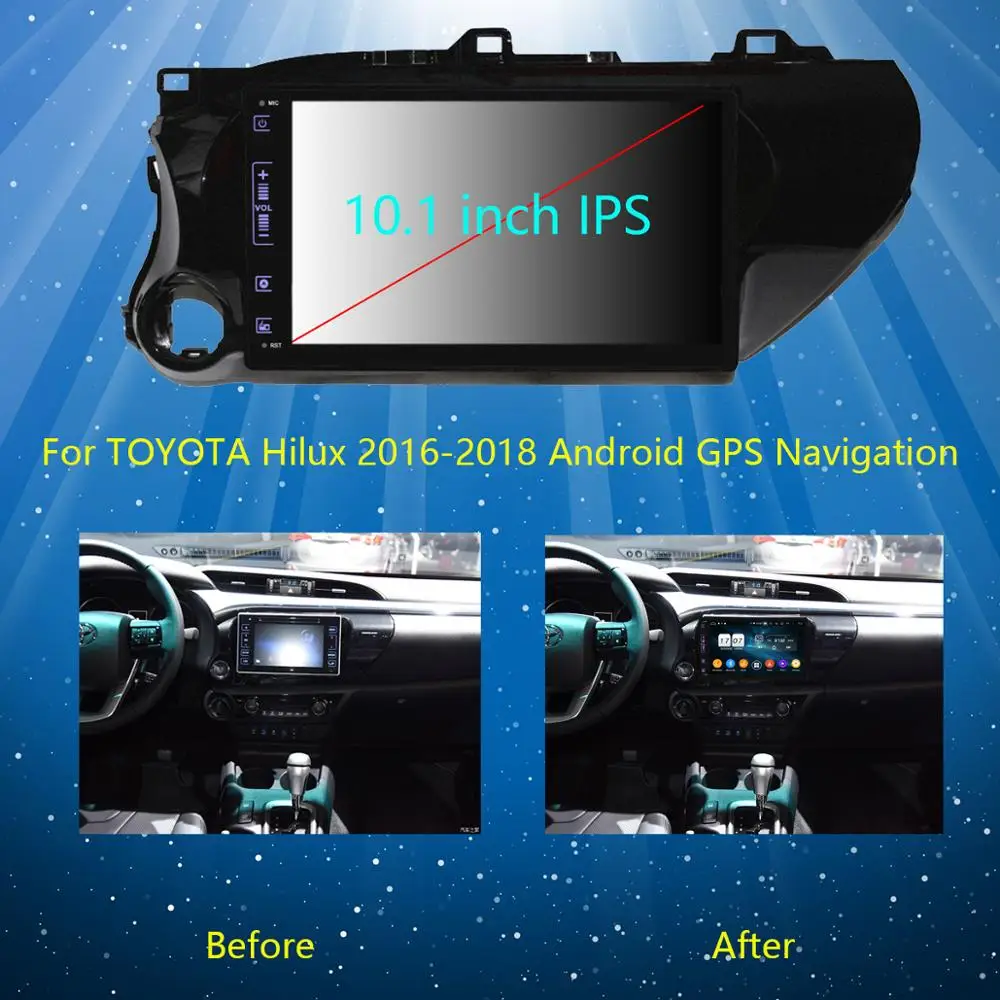 Top 10.1" IPS 8Core 4G+64G Android 9.0 Car DVD MultimediaPlayer GPS Radio For Toyota Hilux 2015 2016 2017 2018 DSP CarPlay Parrot BT 2
