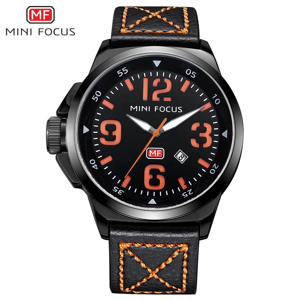 MINIFOCUS мужские модные повседневные спортивные часы из натуральной кожи кейс
