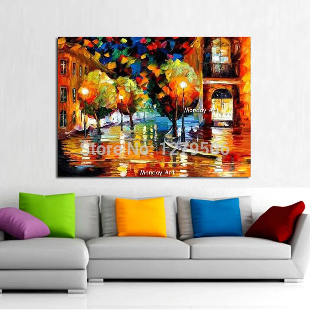 100-Handpainted-Abstract-Brilliant-Lights-Night-Knife-Oil-Painting-On-Canvas-Thick-For-Home-Decor-As
