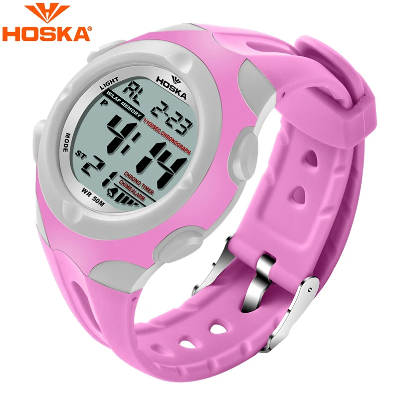 Fashion Brand HOSKA Girls Pink LED Digital Watch Children Sports