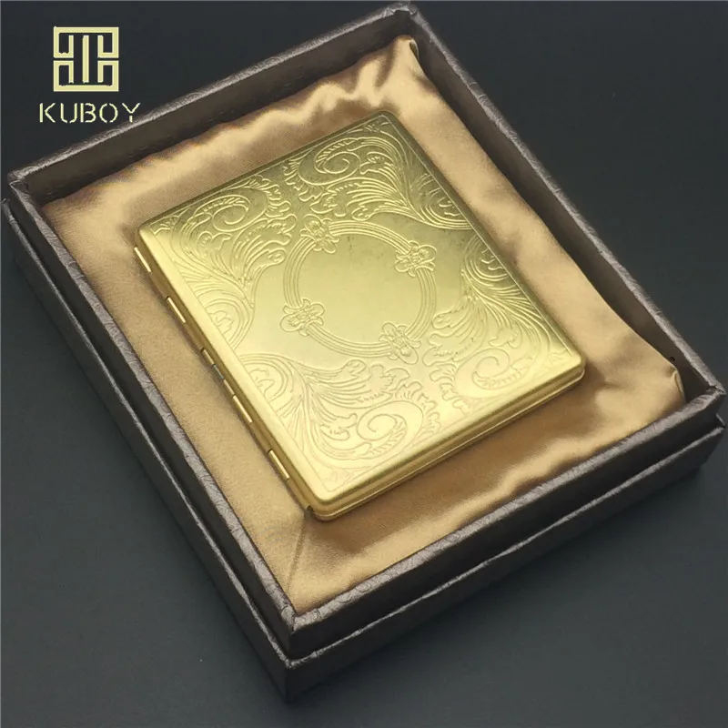 

Luxury American style copper embossing process cigarette case male metal cigarette storage box bin for 9 normal cigarettes
