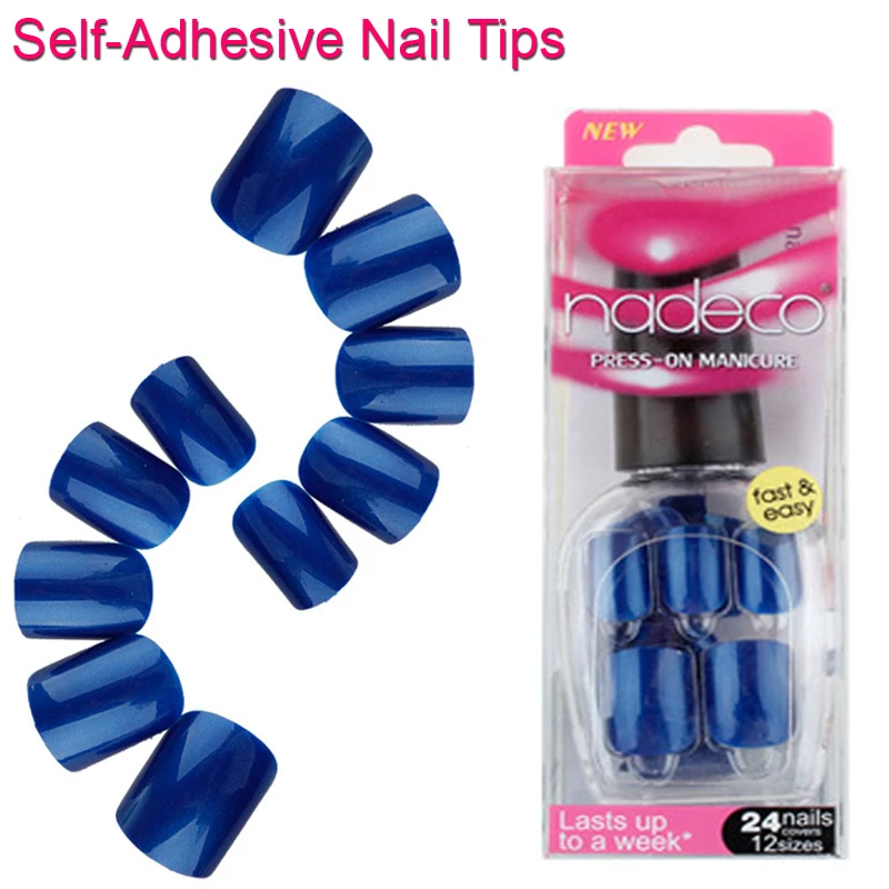 12Sets Full Cover Navy Self Adhesive Fake Nail Polish Tips Dark Blue