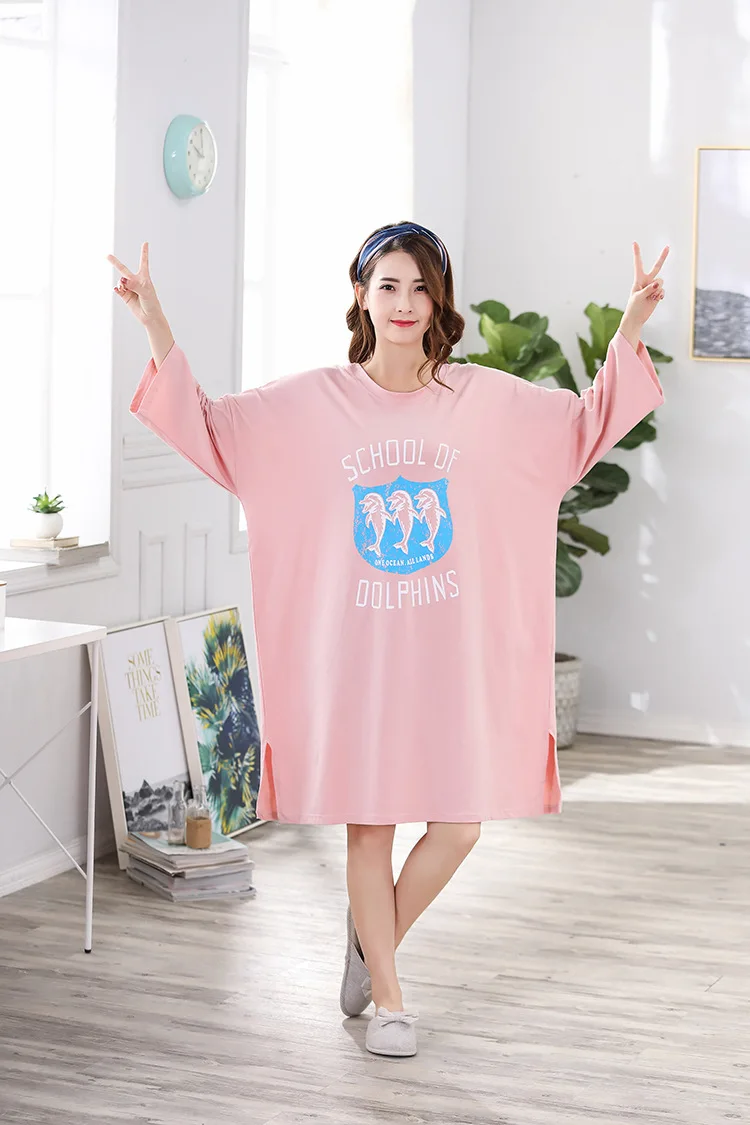 Новые осенние и зимние пижамы большого размера женские пижамы хлопковые свободные Простые Модные сексуальная ночная рубашка Пижама
