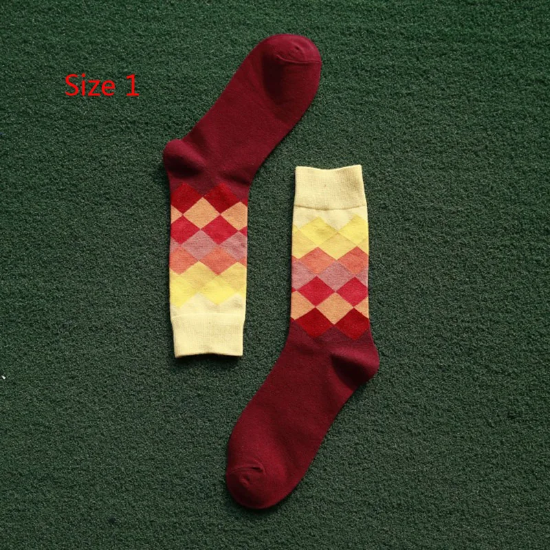 Дропшиппинг, 1 пара, носки до середины икры для мужчин и мальчиков, 11 цветов, распродажа цветов, хлопковые носки с ромбами, 2018 высокое