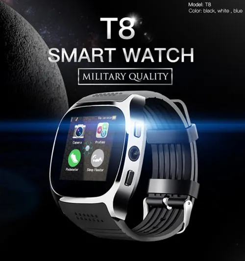 Bluetooth Смарт часы T8 с камерой музыкальным проигрывателем Facebook Whatsapp синхронизацией