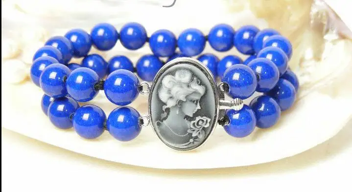 

Free Shipping >> AAA 2row round lapis lazuli bracelet cameo