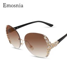 Emosnia, солнцезащитное стекло, es, для женщин, алмаз, негабаритный щит, стекло es, градиентное, Ретро стиль, брендовая дизайнерская оправа для очков, без оправы, стекло