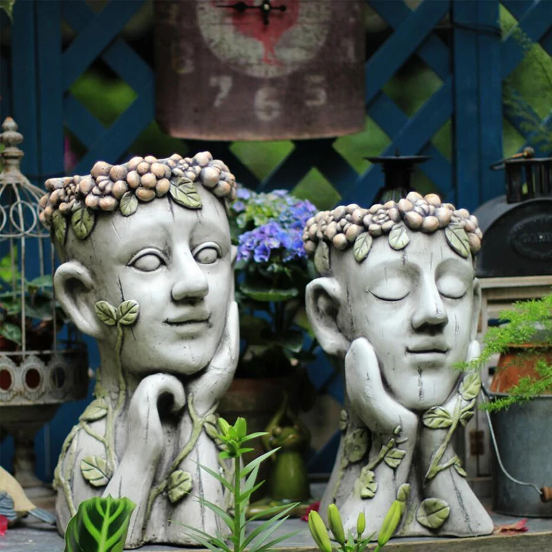 

Outdoot Cement Meditation Head Garden Flower Pot Figurines Home Furnishing Portrait Statue Park Cute Boy Crafts Decoration Art