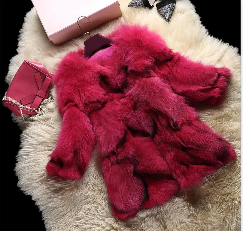 Реальный, натуральный, подлинный лисий мех пальто Женская мода три четверти рукав куртка Женское пальто - Цвет: rose