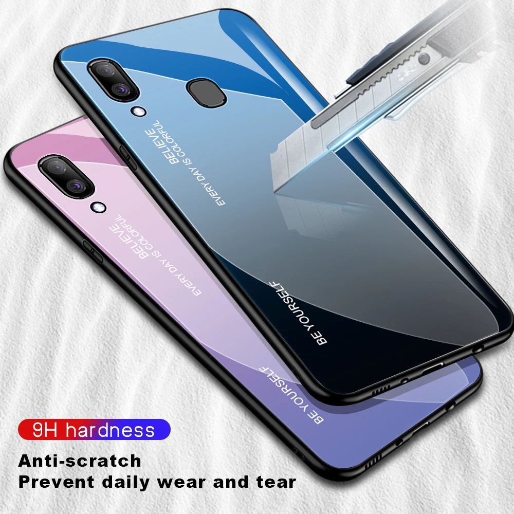Градиентные чехлы из закаленного стекла для Samsung Galaxy A20 A20e A20E A 20 E Модный чехол +