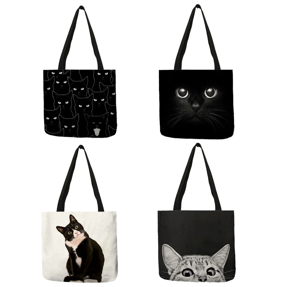 Тканевые дорожные сумки для покупок с милым принтом кота, сумка-тоут для женщин, индивидуальные школьные сумки на плечо