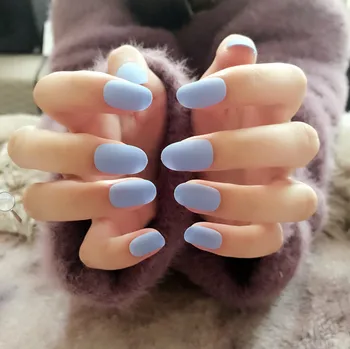 

Fashion Fake Nails Cool blueStyle 24pcs Short Nails Tips with Designs Popular Color False Nail Art