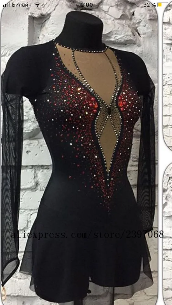 Custom Ice Skating Dress Women Competition Skating Dresses Black Girls