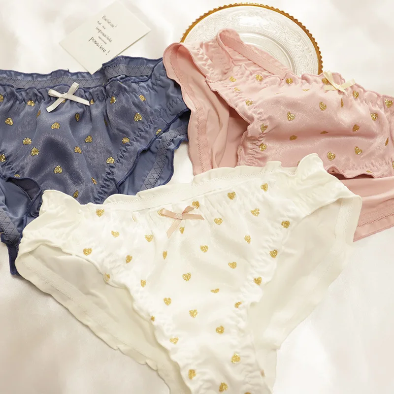 

New Sexy ladies panties sweet mid-waist hot gold love fresh ladies briefs comfortable breathable high quality Women's underwear