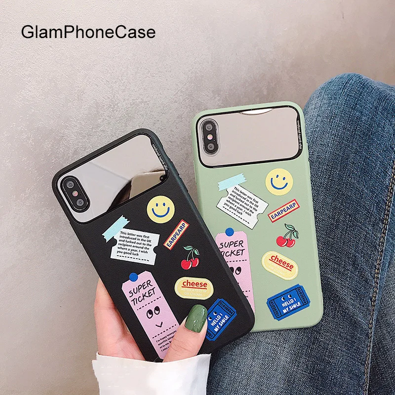 

GlamPhoneCase Mirror Smiley Sticker Phone Case For iPhone X XS Max XR /For iPhone 7 8 6 6s Plus Case