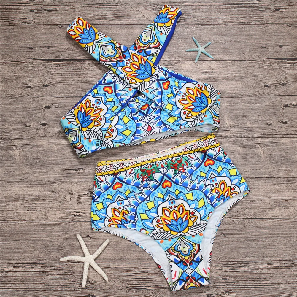 

2019 High Waist New Summer Women Two Pieces Bikini Set High Waisted Bathing Suit Push Up Swimwear Brazilian Bikini Bandage