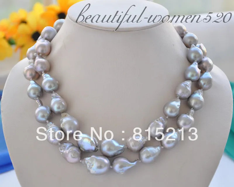 

FREE SHIPPING>>>@@ > N470 2row 21mm gray BAROQUE KESHI REBORN PEARL NECKLACE