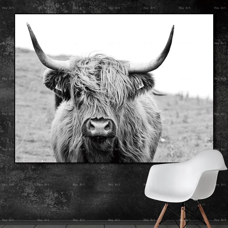 Black and White Home Decor Animal Poster Prints Highland Cow Yak Canvas Painting Wall Art Pictures for Living Room Black and White Home Decor Animal Poster Prints Highland Cow Yak Canvas Painting Wall Art Pictures for Living Room