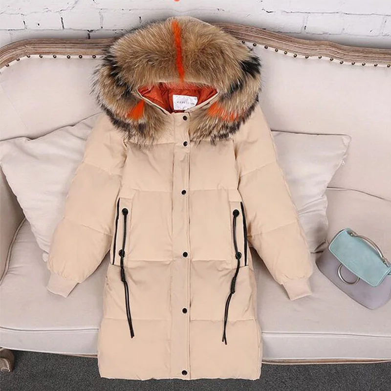 Большой натуральный мех енота зимняя куртка женская парка Новая мода Женское пальто белая куртка-пуховик с капюшоном