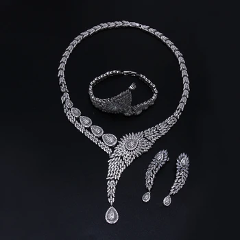 

New style Women wedding Jewelry Sets setting white cz 4pcs sets ( necklace + bracelet + earrings + ring) free drop shipping