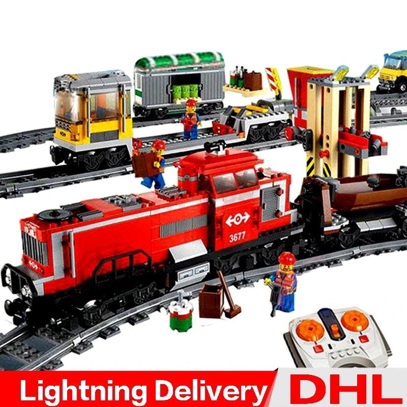 

LP 02039 City Red Cargo Train Building Brick Blocks RC Train Model educational Legoesings Toys children Gifts Clone 3677