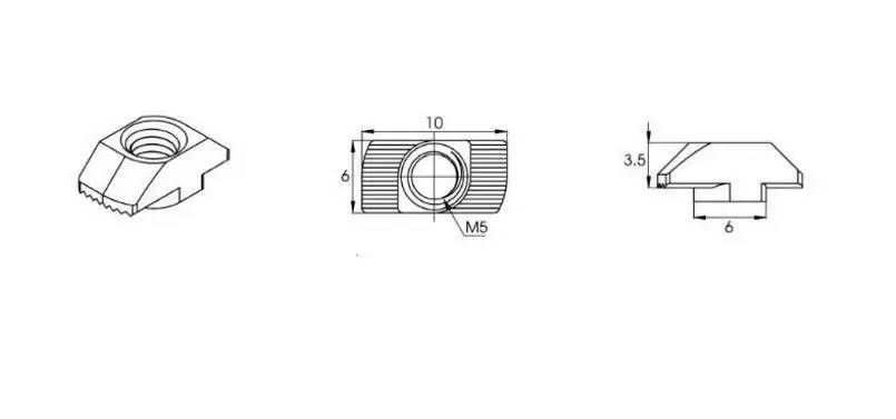 50 шт. M3/M4/M5* 10*6 для 20 серии Слот t-гайка Раздвижные T гайка Молоток падение гайки закрепите разъем Алюминий профилей