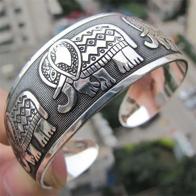 Винтажный Тибетский Браслет-манжета, Резной Открытый широкий браслет, ювелирное изделие, старинное серебро, богемный браслет для женщин и мужчин, Ретро стиль, новинка - Окраска металла: 1pc as shown