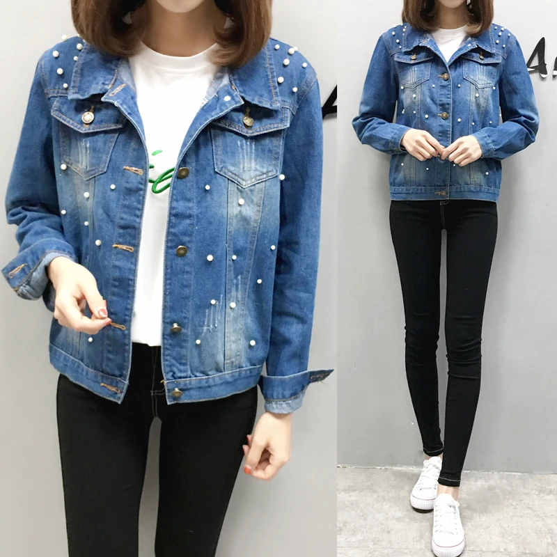

Women's Long Sleeve Denim Coat 2018 Spring Fashion Female Cardigans Casual Jacket Beading Women's Coats Plus Size 5XL C82816C