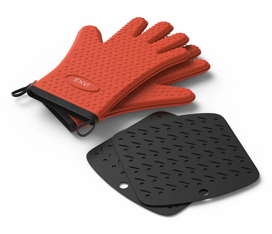EXVI 2PCS Silicone Extreme Thick BBQ Glove and Heat Resistant Hot Pad
