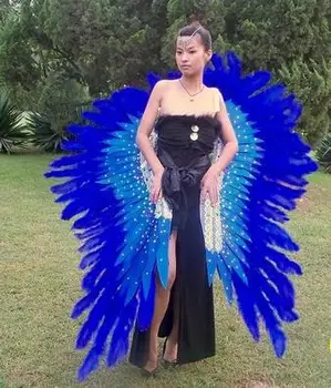 

Fashion blue ostrich feather angel wing model catwalk stage performance/auto exhibition fashion show props feather angel wing