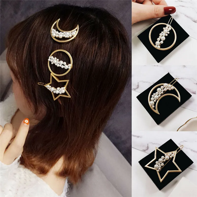 

Women Apparel Accessories Elegant Crystal Barrettes Hair Clip Pearl Hairpin Headdress for Women Girls