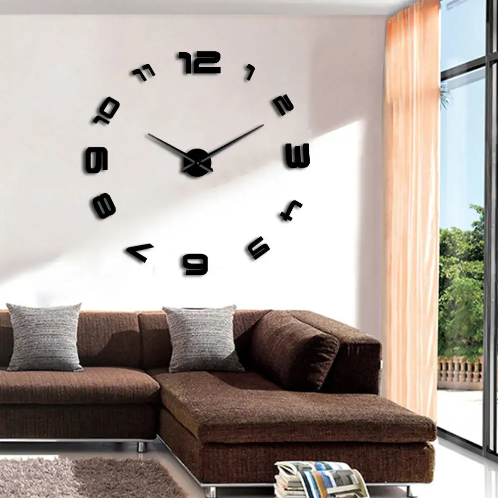 

Arabic Large Number DIY Wall Clock Modern Design Watch Living Room Acrylic Europe Needles 3D Stickers Mirror Wall Clocks