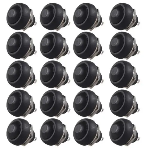 20Pcs Black Mini Round Switch 12mm Waterproof Momentary Push button Switch