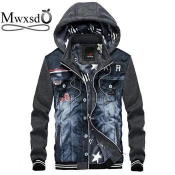 

Mwxsd brand men's casual hooded jacket Bomber men fashion Slim fit embroidery cotton jacket and coat