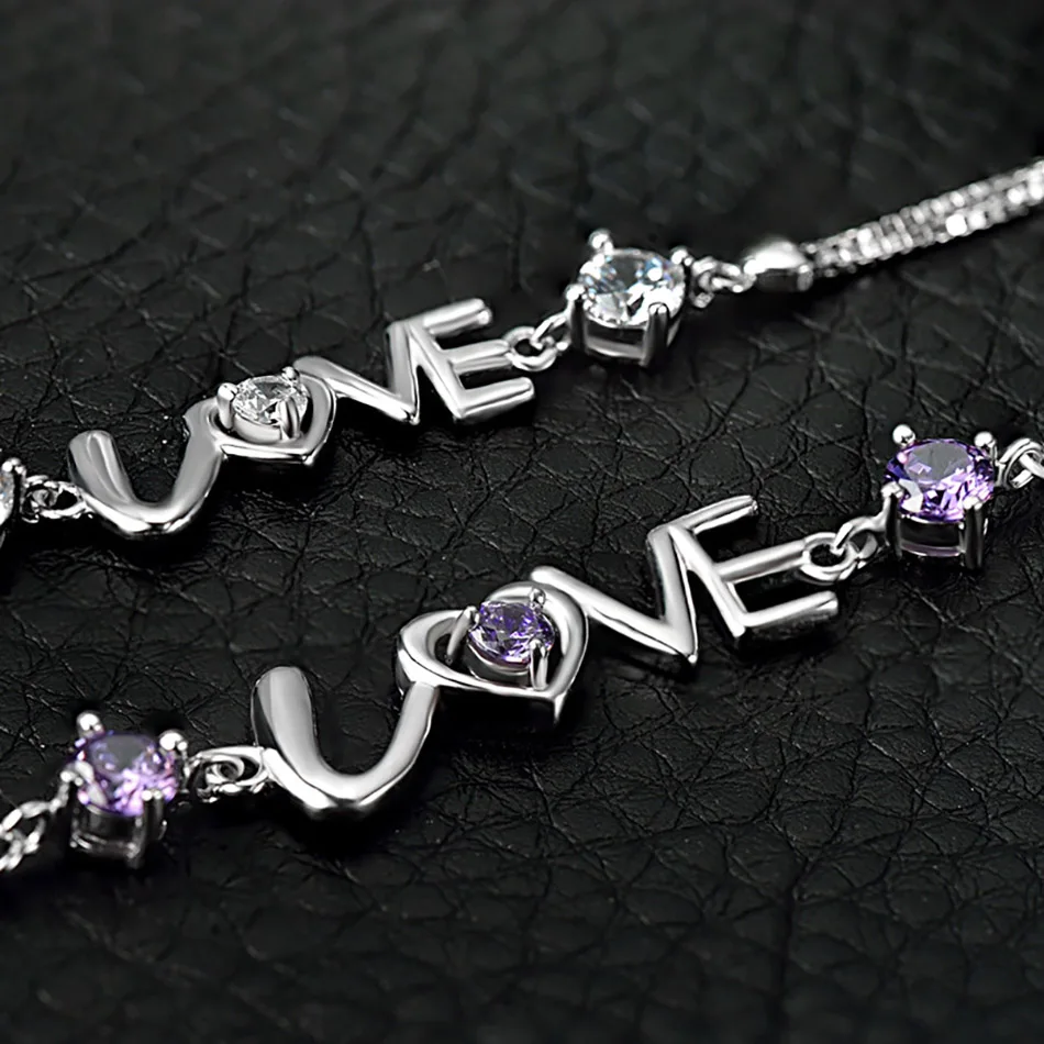 4Virgooer Silver 925 Jewelry Fine Fashion High Quality Bracelet Wholesale And Retail Sparkling CZ Love Letter Bracelets For Women