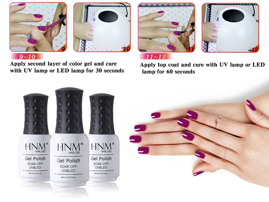 HNM 8 мл гель для ногтей чистый цветной гель-лак для ногтей лак основа верхнее покрытие замочить от уф-и светодиодный перманентные эмалы гель лак
