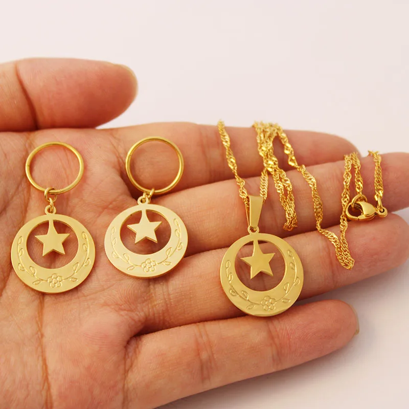 

Stainless Steel Gold Star Shape Marshall Pendant Necklaces Earrings Jewelry sets for Woman Micronesia Jewellery Gift