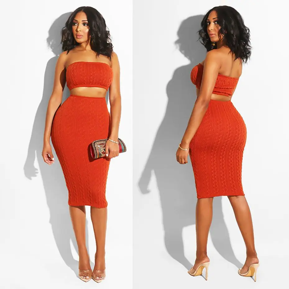 

HAOYUAN Womens Knitted Two Piece Set Crop Top and Skirt Suit High Quality Autumn Winter Bodycon Dress Club Outfits Matching Sets