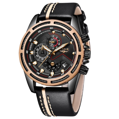 Lige мужские часы модные спортивные кварцевые часы кожаные мужские часы лучший бренд роскошные золотые водонепроницаемые часы бизнес класса Relogio Masculino - Цвет: B RG B