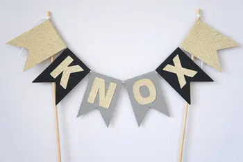 

Personalised age black gold flag glitter birthday cake bunting topper banner tools christening baptism Party baby shower decor