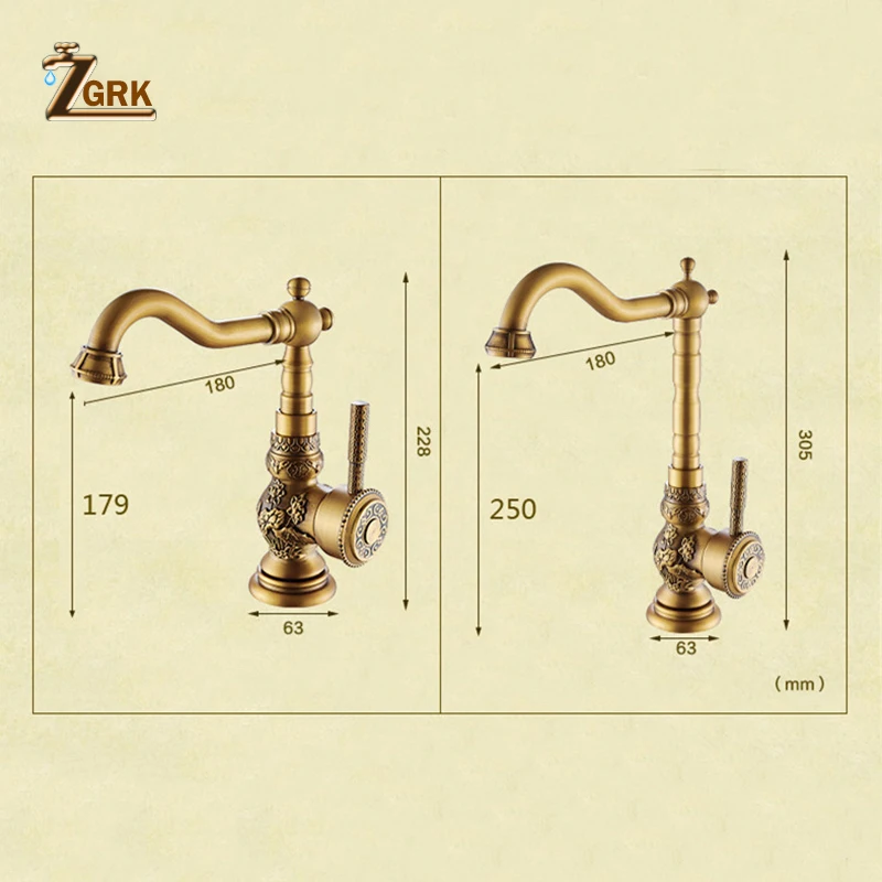 ZGRK Высокое качество Смесители для раковины античная латунь Ванная Комната Смесители резьбовой кран вращающаяся рукоятка горячей и холодной воды