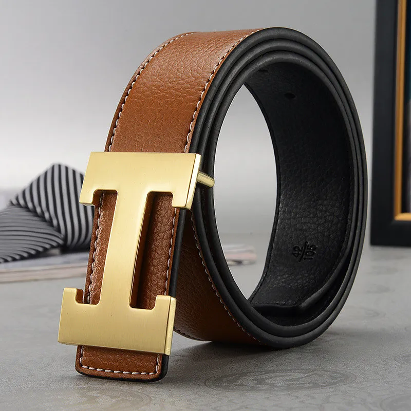

2019 New Designer Luxury Men Genuine Leather Belts High Quality Smooth H Buckle Belt Fashion Business Male Cowskin Waist Strap