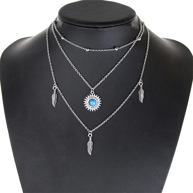 Lalynnlys, старинное серебро, богемный лист, колье, ожерелье, массивное пляжное многослойное ожерелье для женщин, ювелирные изделия, N67981